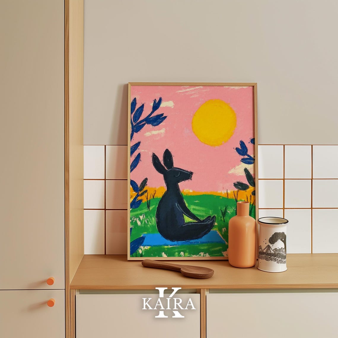 Meditating Rabbit Silhouette Under a Dreamy Pink Sunset Poster - Image 3