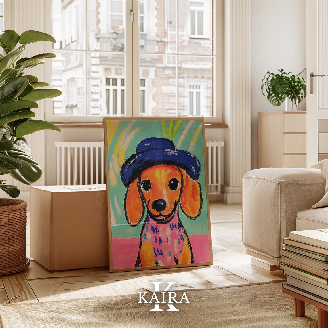 Dachshund Puppy Wearing A Dapper Blue Bowler Hat Portrait Poster - Image 3