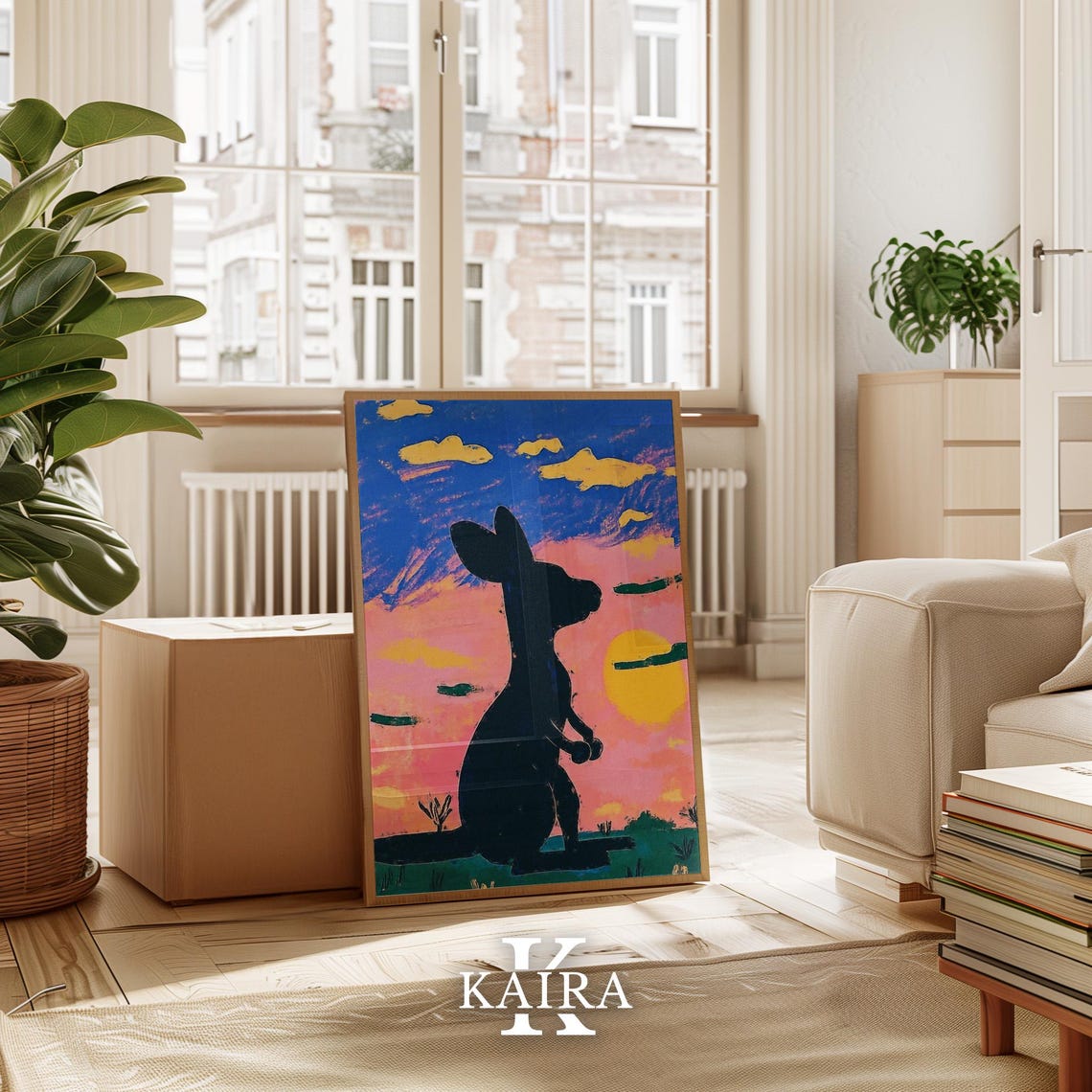 Kangaroo Silhouette Watching a Pink and Blue Sunset Sky Poster - Image 3