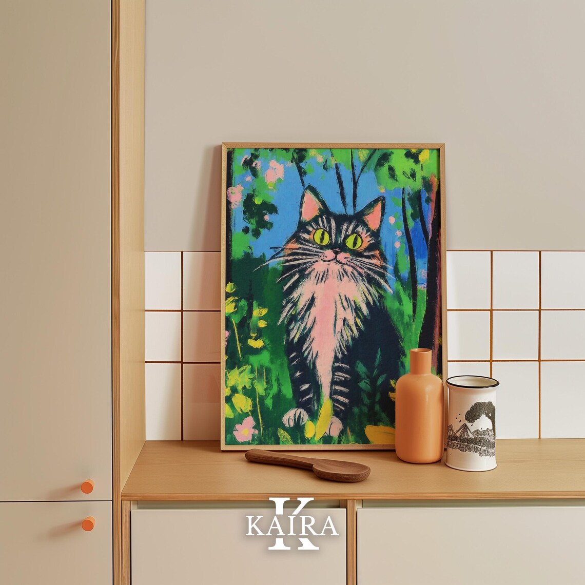 Green-Eyed Tabby Cat Sitting Proudly in a Lush Flower Garden Poster - Image 5