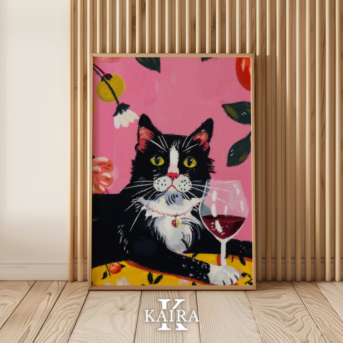 Tuxedo Cat With Glass Of Red Wine Sophisticated Wine Night Art Poster - Image 5