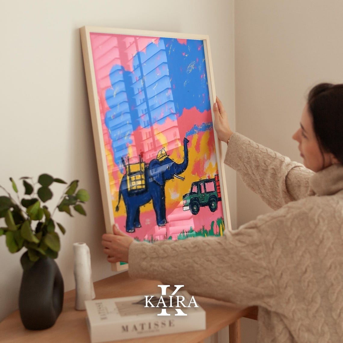 Elephant Firefighter and Fire Truck at a Blazing Sunset Poster - Image 2