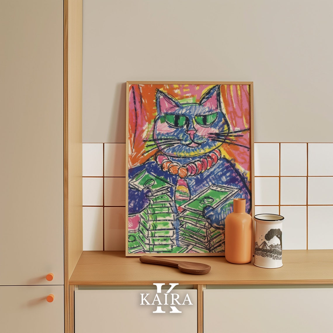 Rich Cat With Money Stacks Sunglasses Cartoon Style Funny Cat Poster - Image 5
