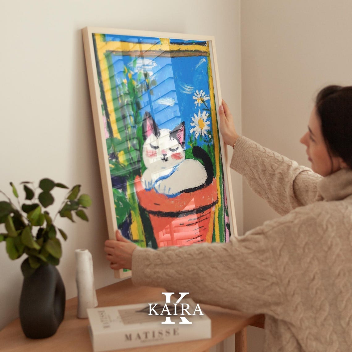 White Cat Dozing in a Terracotta Pot by a Sunny Window Poster - Image 2
