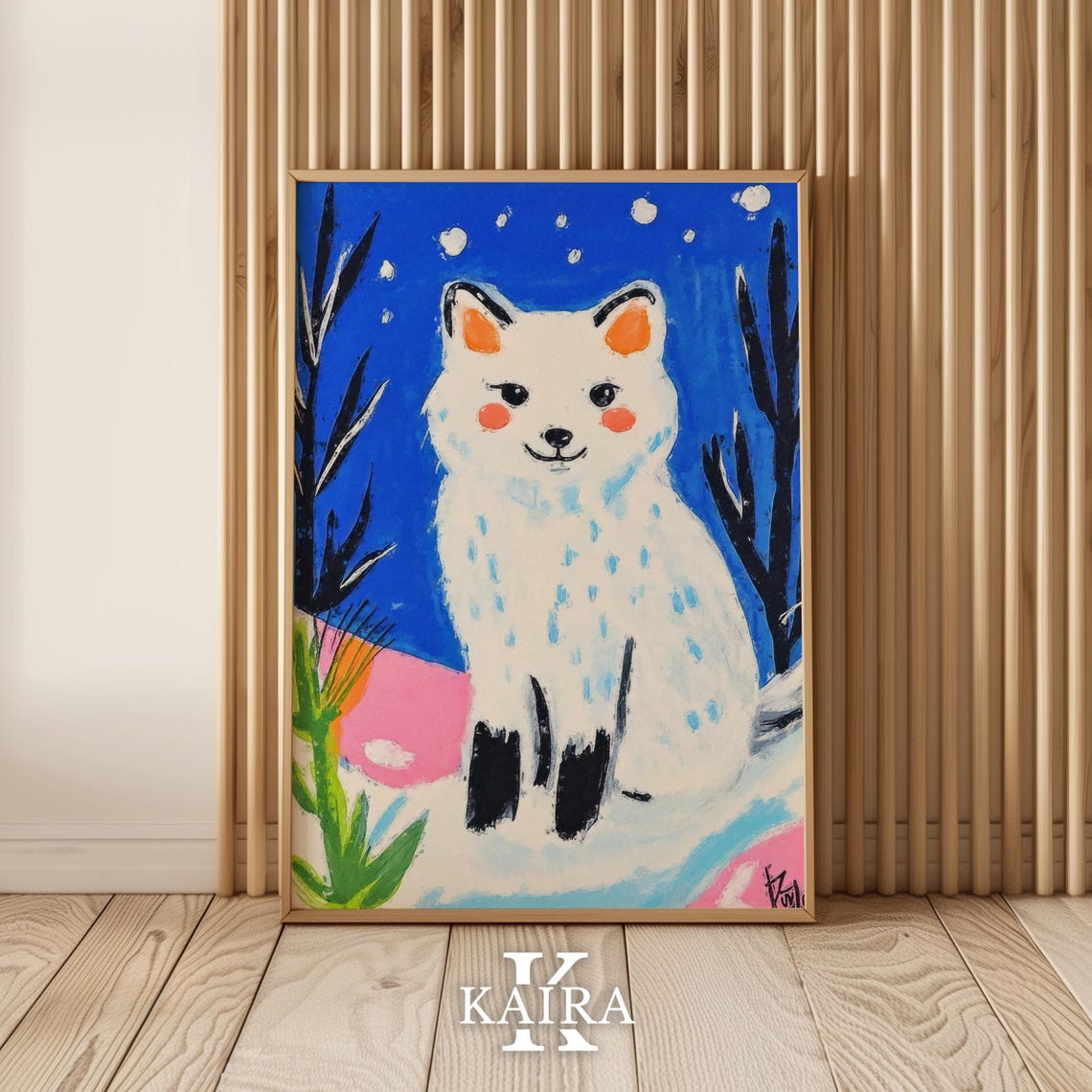 Cute White Arctic Fox Under a Deep Starry Snowy Night Sky Poster - Image 5
