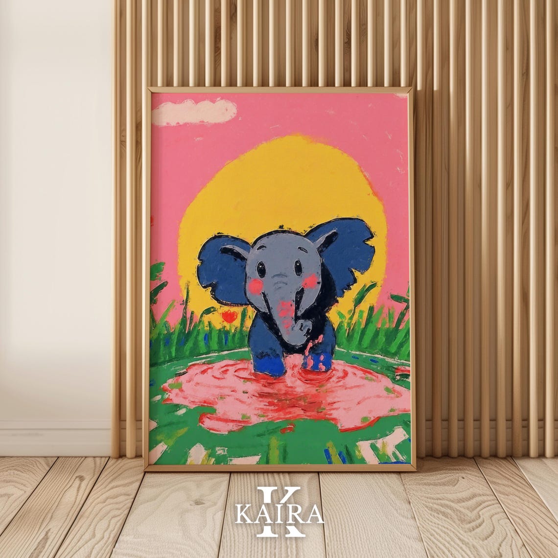 Happy Baby Elephant Splashing Playfully in a Pink Puddle Poster - Image 4