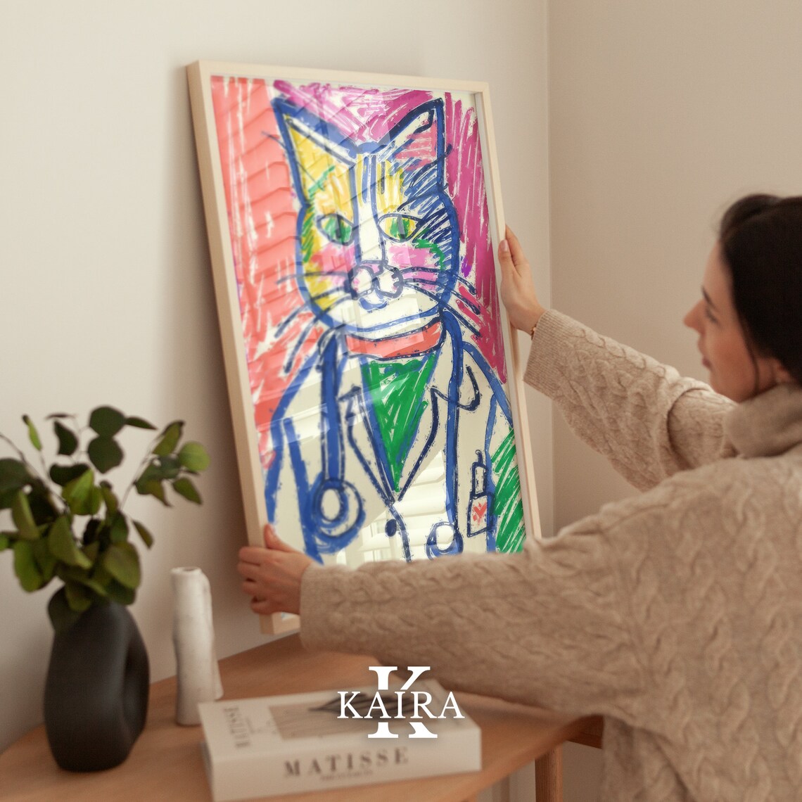 Colorful Doctor Cat In White Coat With Stethoscope Quirky Medical Poster - Image 3