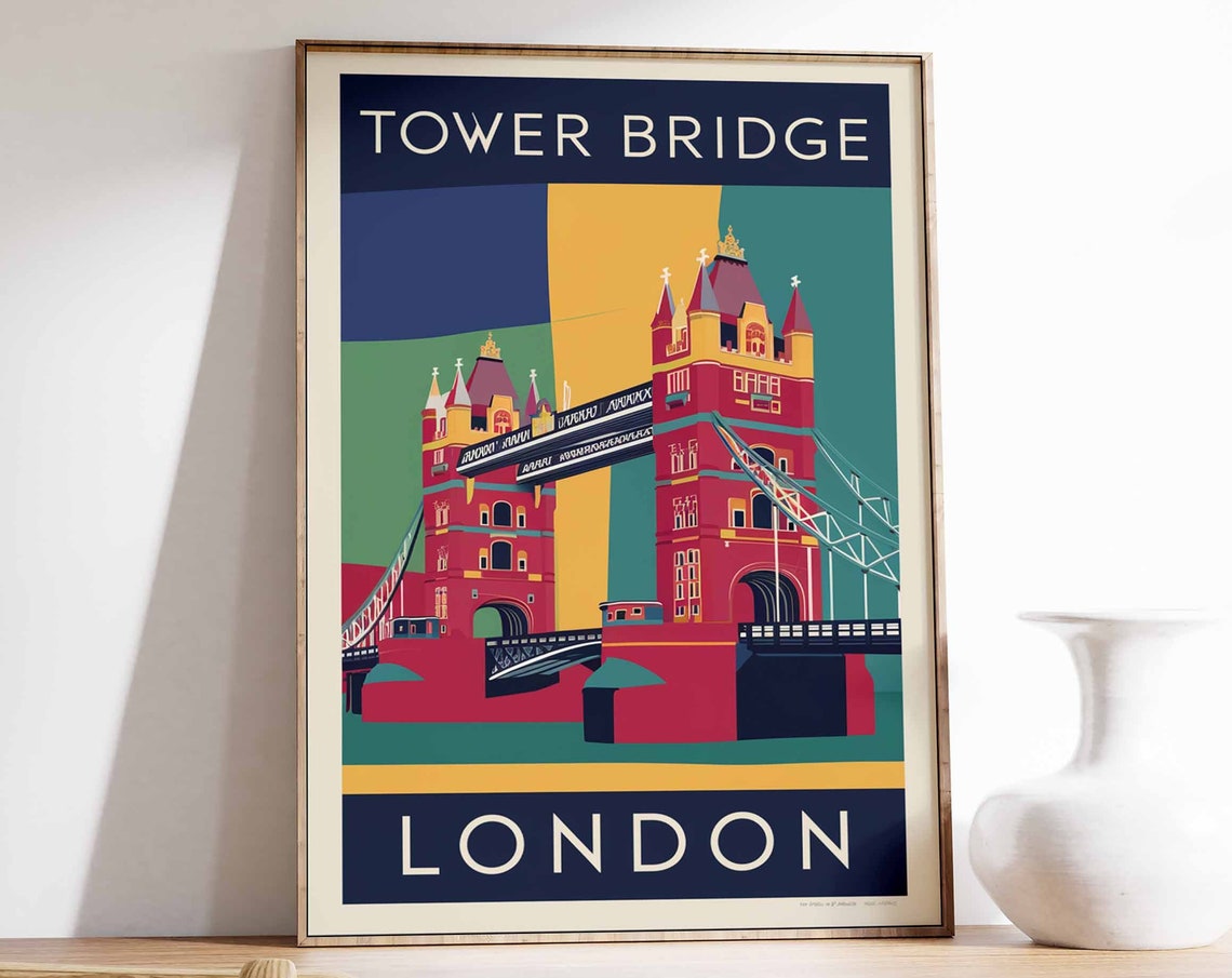 Tower Bridge Poster London Print London Art London Poster London Travel Print William Morris Print Vintage Decor Retro Travel Art