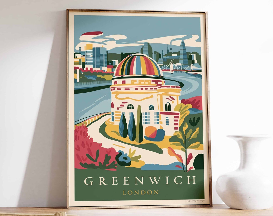 Greenwich London Rainbow Dome Observatory River Thames Travel Poster