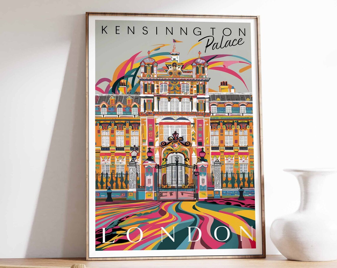 Kensington Palace London Vibrant Colorful Gates Travel Poster