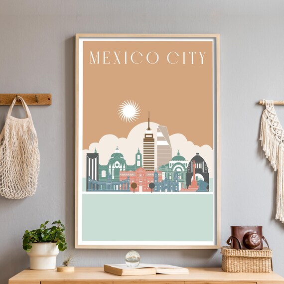 Mexico City Art Modern Illustration Minimalist Office Poster Travel Decor