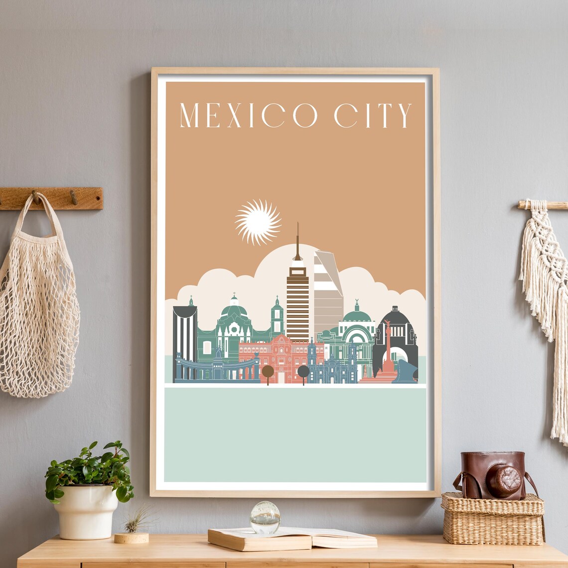 Mexico City Art Modern Illustration Minimalist Office Poster Travel Decor