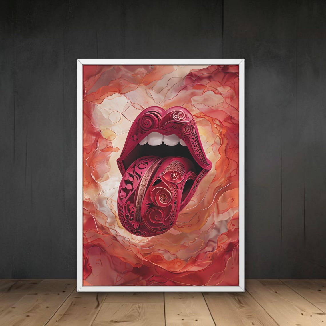 Bold Red Lips And Tongue Ornate Filigree Pop Art Decor Poster