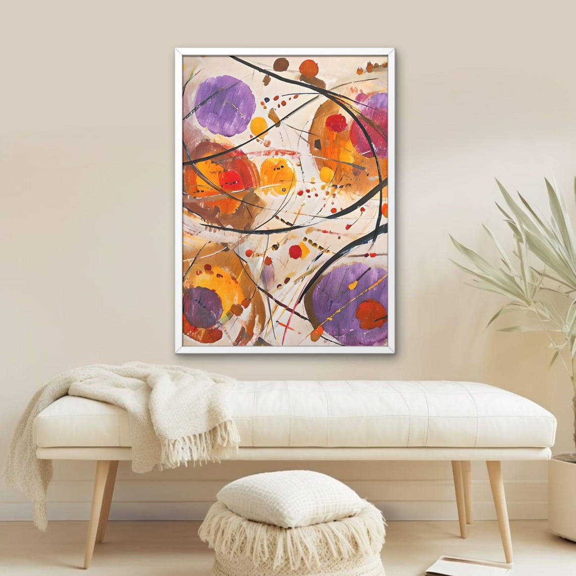 Abstract Painted Circles Orange Purple And Gold Modern Art Poster