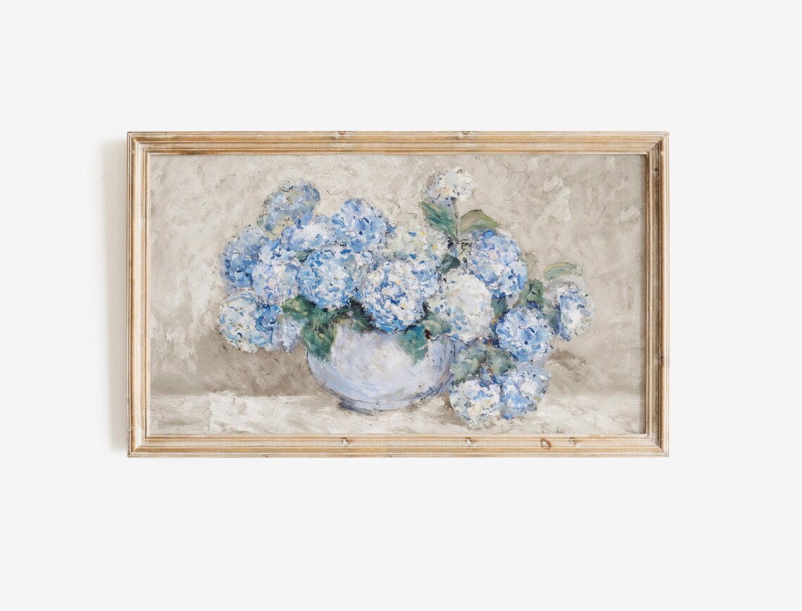 Blue Hydrangeas Still Life, Coastal Floral Art Print - Image 2