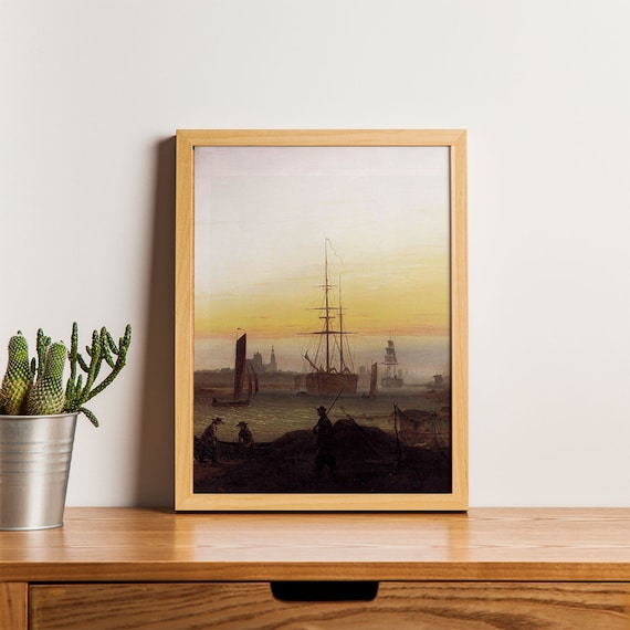 Classic Harbor at Sunset Tall Sailing Ships Vintage Seascape Art Print