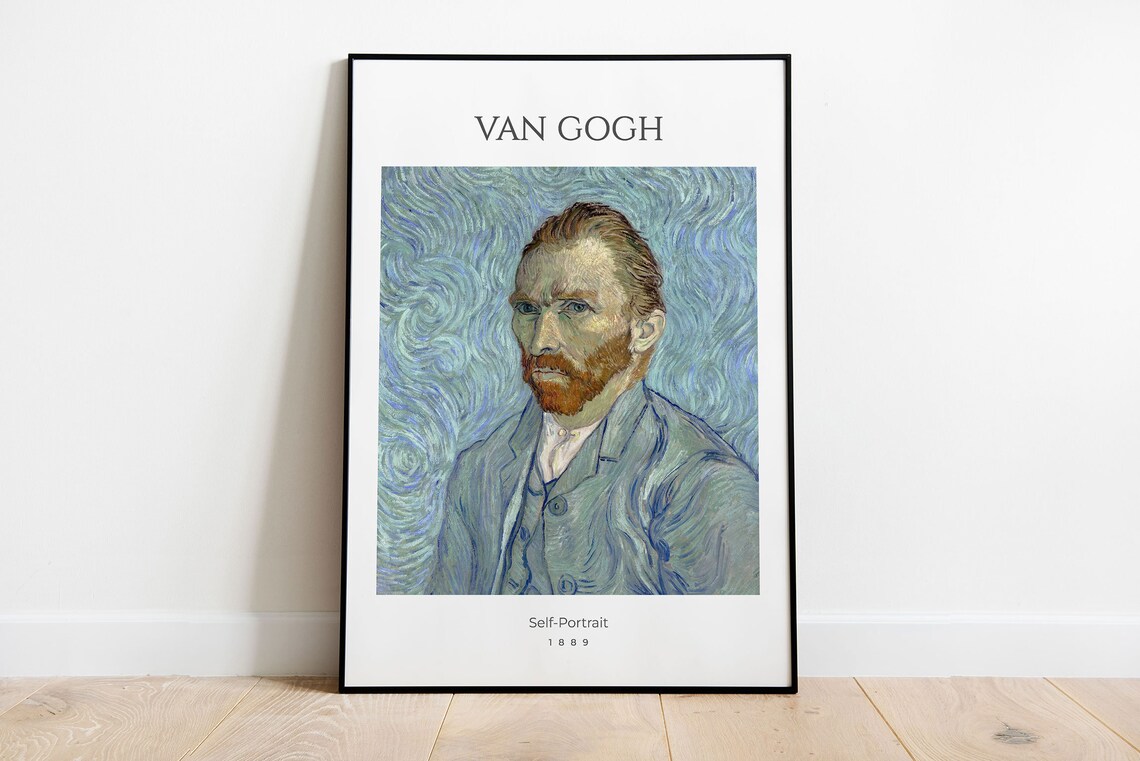 Van Gogh Self Portrait 1889 Swirling Blue Background Famous Painting Poster