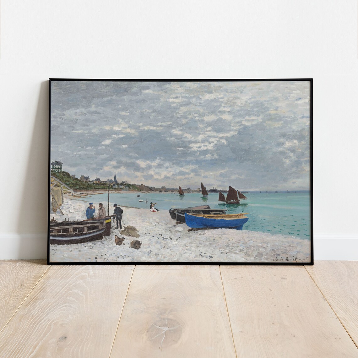 Claude Monet Beach Scene Sailboats Turquoise Water Classic Impressionist Poster