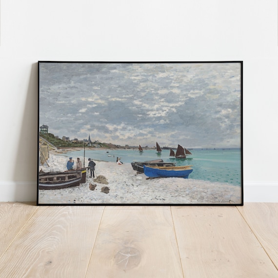 Claude Monet Beach Scene Sailboats Turquoise Water Classic Impressionist Poster