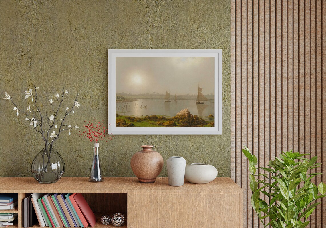 Misty Harbor Sunrise Sailboats Calm Water Soft Morning Light Seascape Poster - Image 2