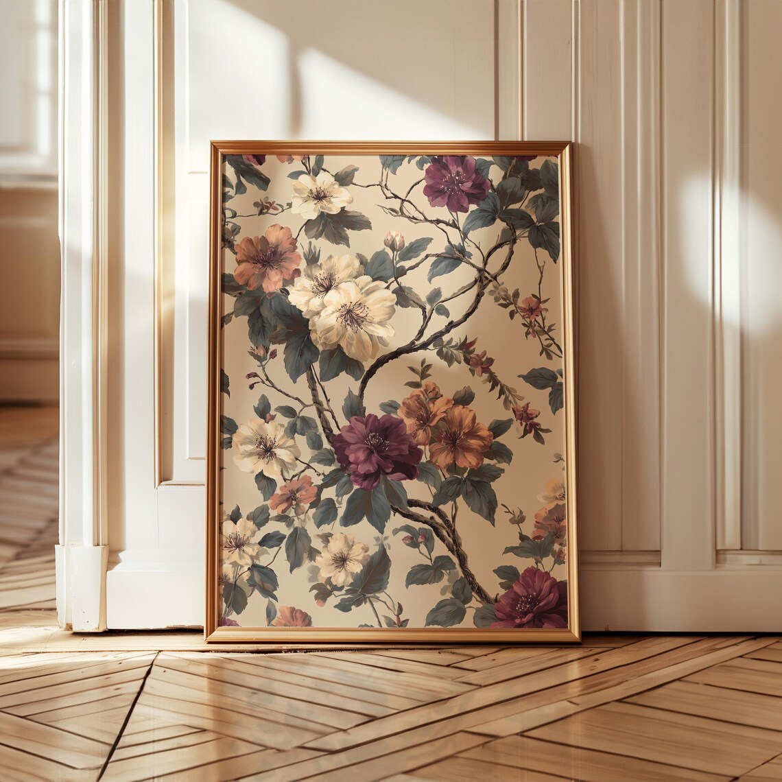 Vintage Floral Botanical Blossom Beige Background Antique Wall Art