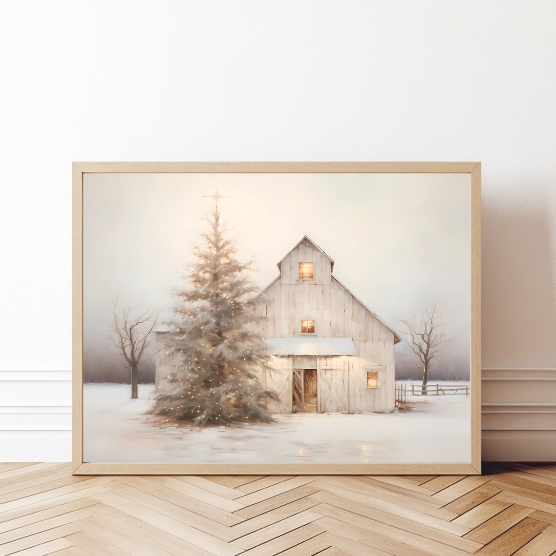 Winter Rustic Barn Christmas Tree Wall Art Print