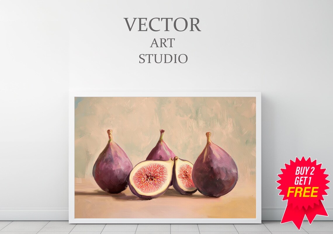 Muted Figs Painting Art Vintage Fruit Still Life - Image 3