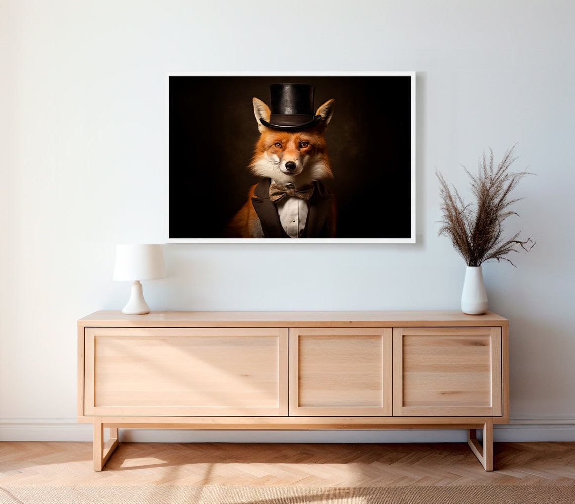 Gentleman Fox In Top Hat And Gold Bow Tie Victorian Portrait Poster - Image 2