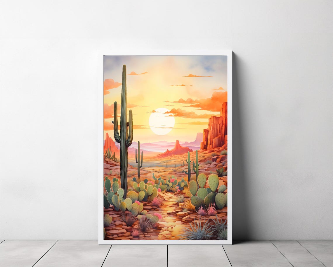 Sonoran Desert Sunset with Saguaro Cactus and Red Rock Poster - Image 3