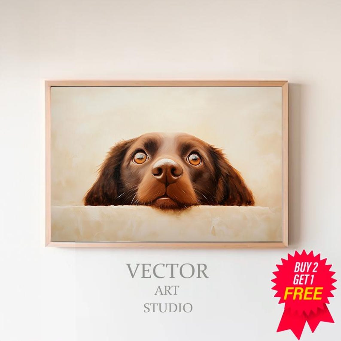 Brown Labrador Puppy Peeking Over A Ledge Minimalist Dog Poster