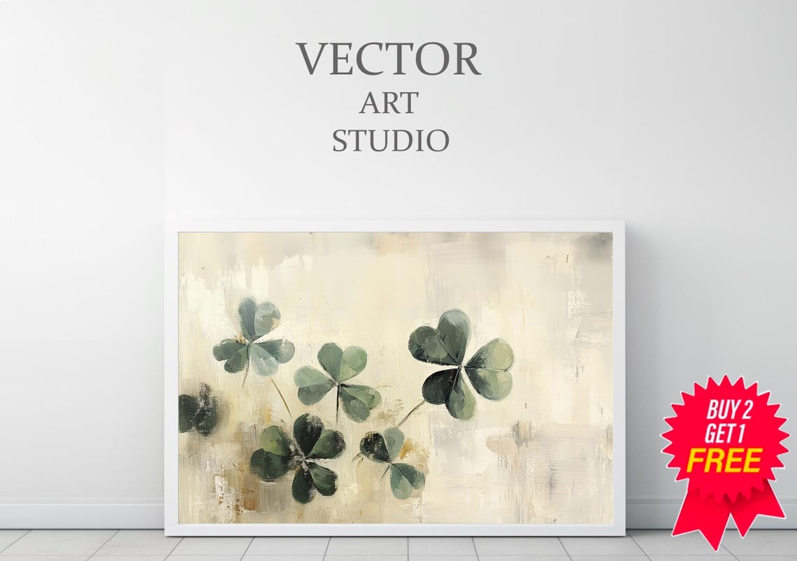 Shamrock Rustic Painting Frame Tv Art St Patricks Day Decor Clover Print Moody Vintage Print Green Lg Gallery Tv - Image 3