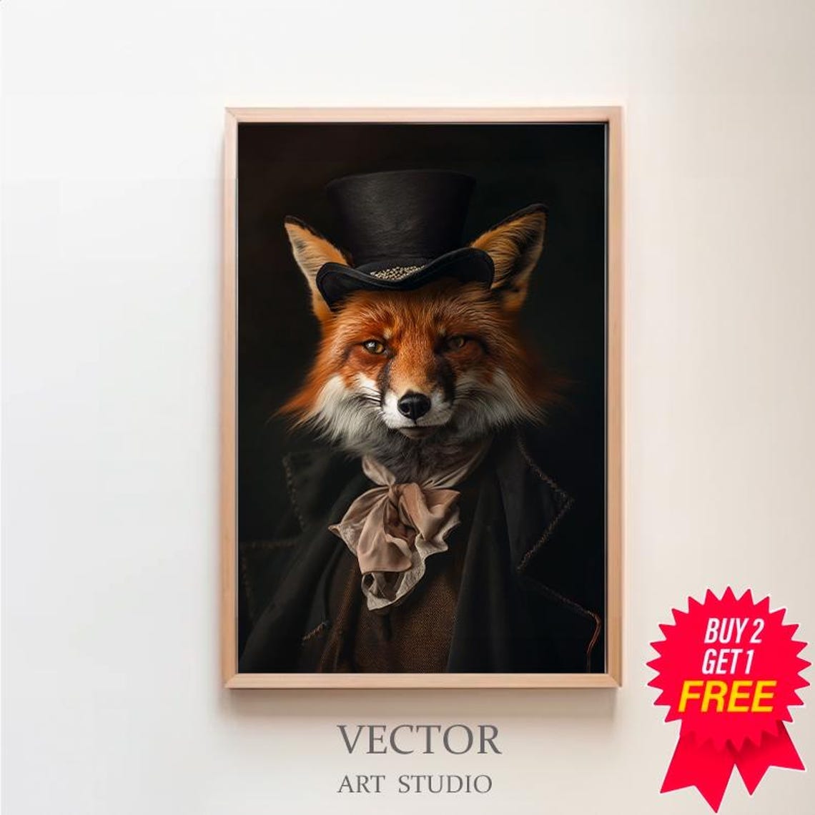 Dapper Fox In A Top Hat Victorian Gentleman Portrait Wall Art