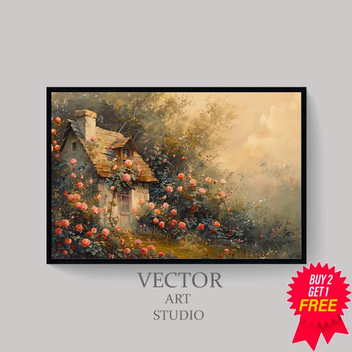 Cottage Rose Garden Vintage Impressionist Art Print - Image 4