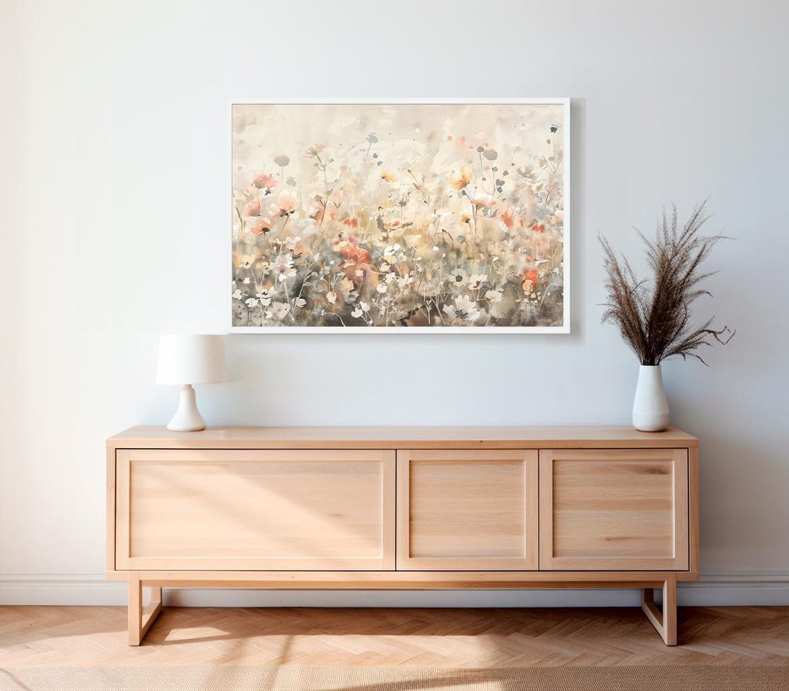 Blush Pink and White Wildflower Meadow Soft Floral Painting Poster - Image 2