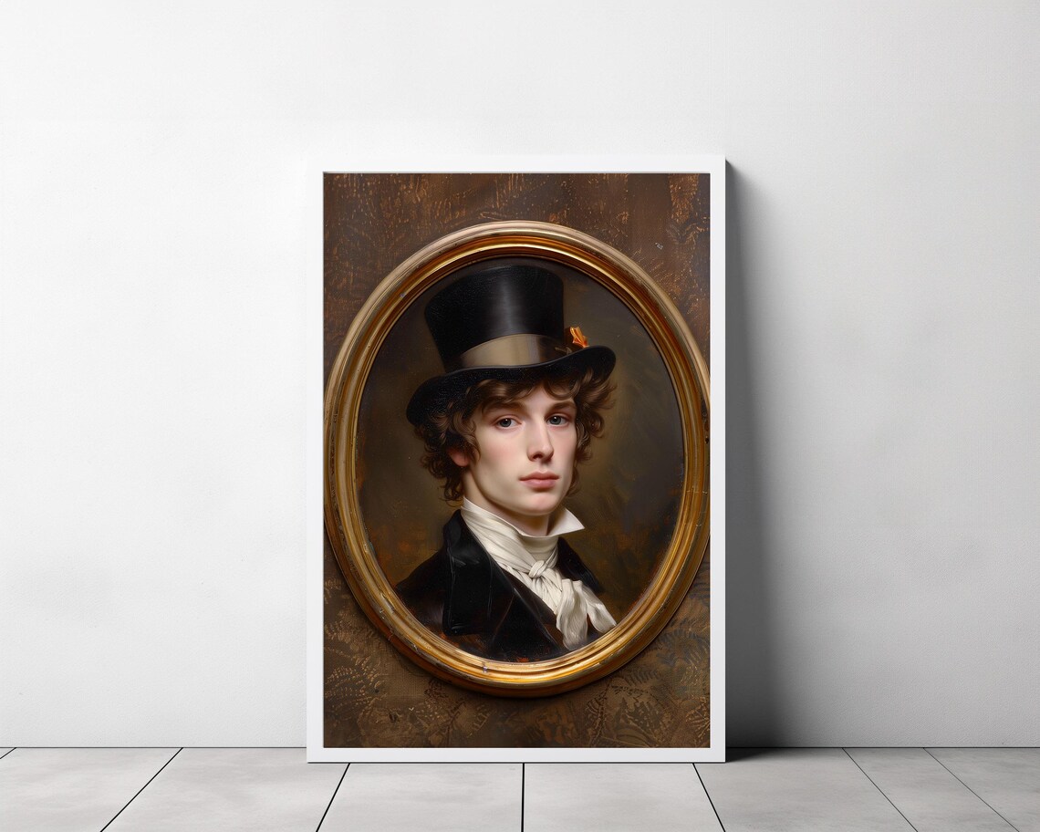 Vintage Oval Portrait of a Gentleman in a Top Hat Oil Painting Poster - Image 3