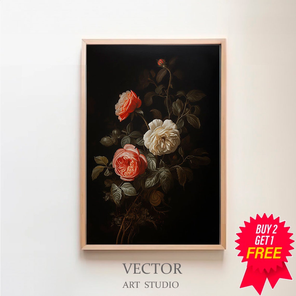 Vintage Moody Dark Flower Print Art Dark Academia Botanical Wall Art Floral Still Life Oil Painting