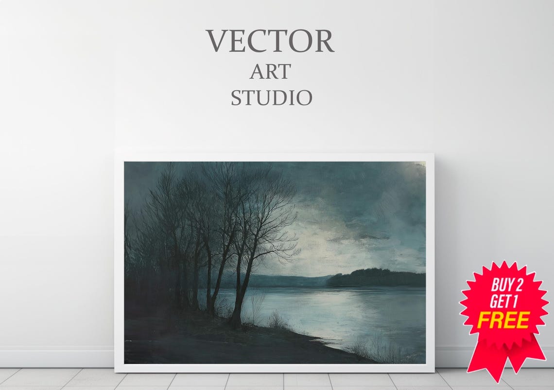 Moody Landscape Bare Trees Painting Dark Cottagecore Art Print Rustic Country Wall Art Nature Landscape Vintage Farmhouse Decor - Image 3
