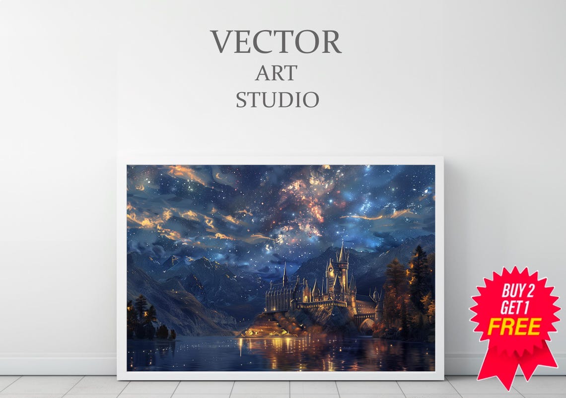 Wizarding Inspired Poster Vintage Wizard School Wizard World Van Gogh Painting Vintage Castle Decor Wall Art - Image 3