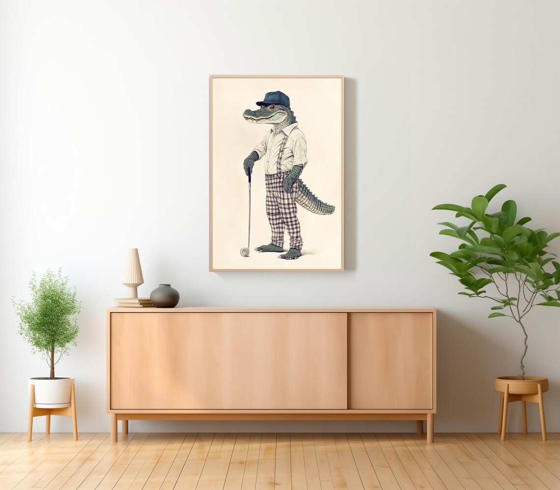 Alligator in Suspenders With Golf Club Funny Animal Portrait Poster - Image 2
