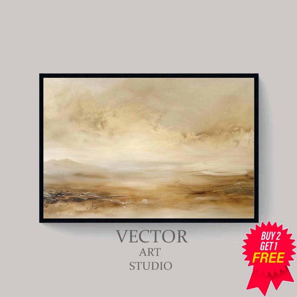 Modern Abstract Frame Tv Art Neutral Gold Landscape Painting Beige Tv Art Moody Dark Rustic Minimalist Decor - Image 4