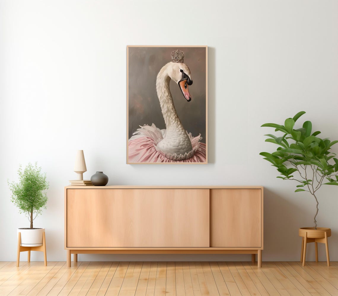 Swan Queen Wearing Crown and Pink Ballerina Tutu Portrait Poster - Image 2
