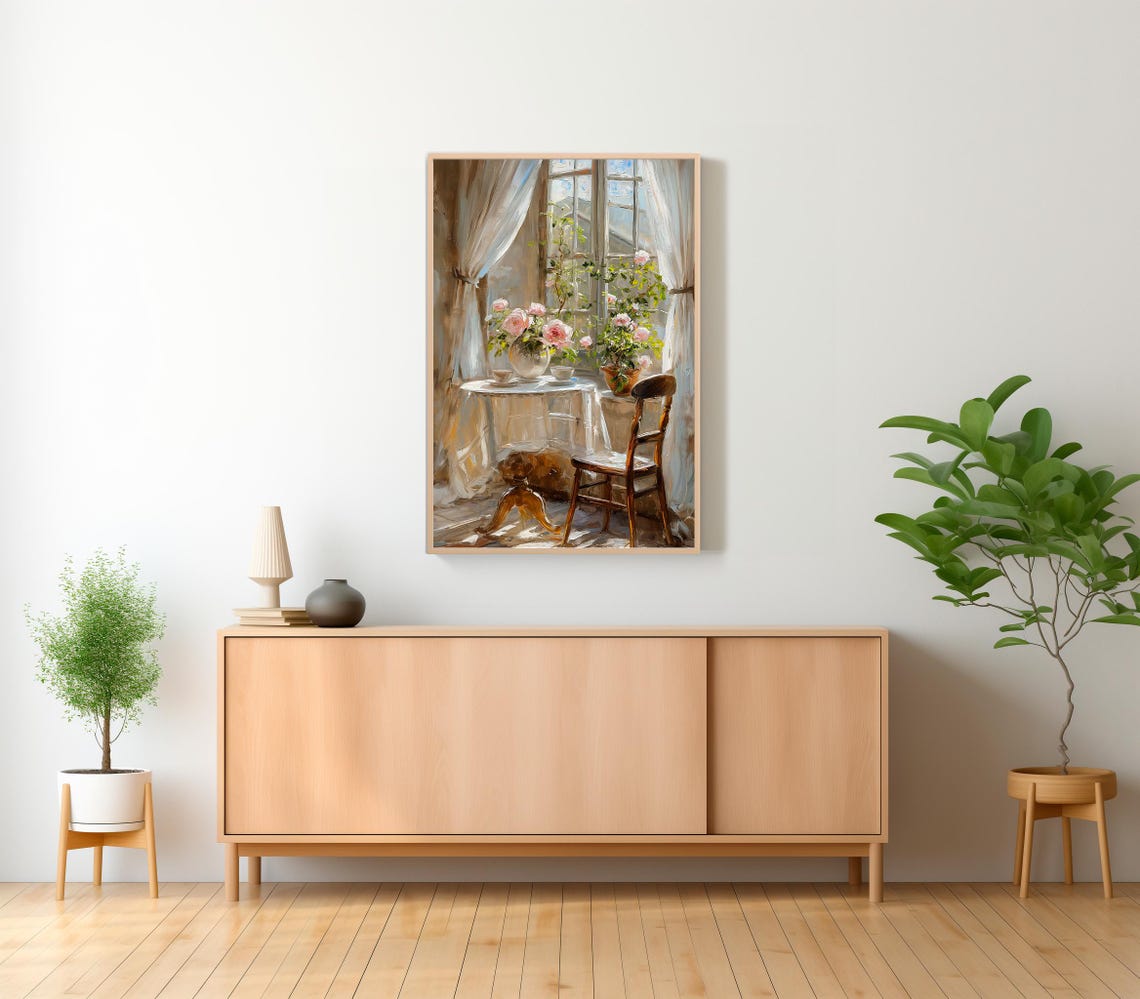 Country Oil Painting Vintage Landscape Print Rustic Farmhouse Summer Landscape Balcony Art Print Decor Summer Oil Painting - Image 2