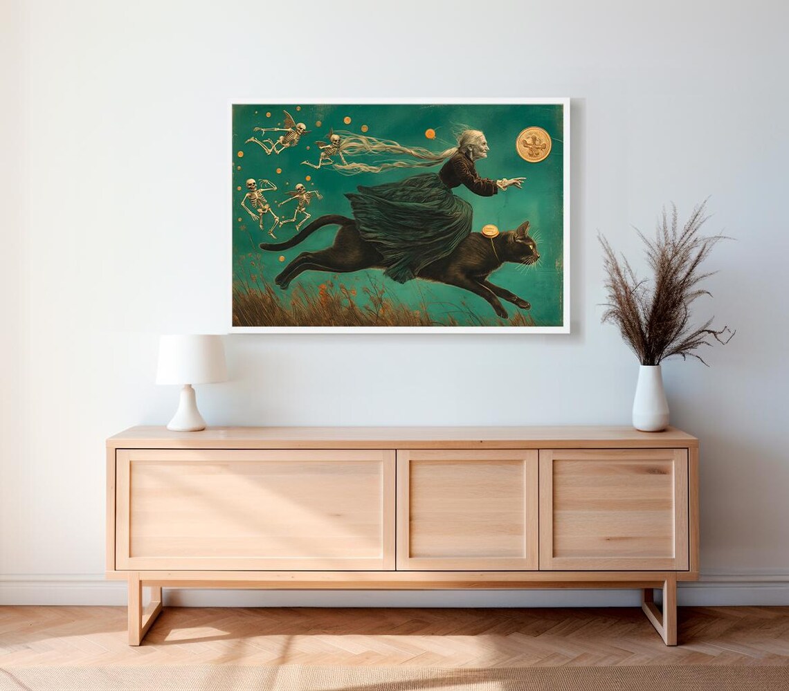 Vintage Halloween Black Cat, Dark Academia Art Print - Image 2