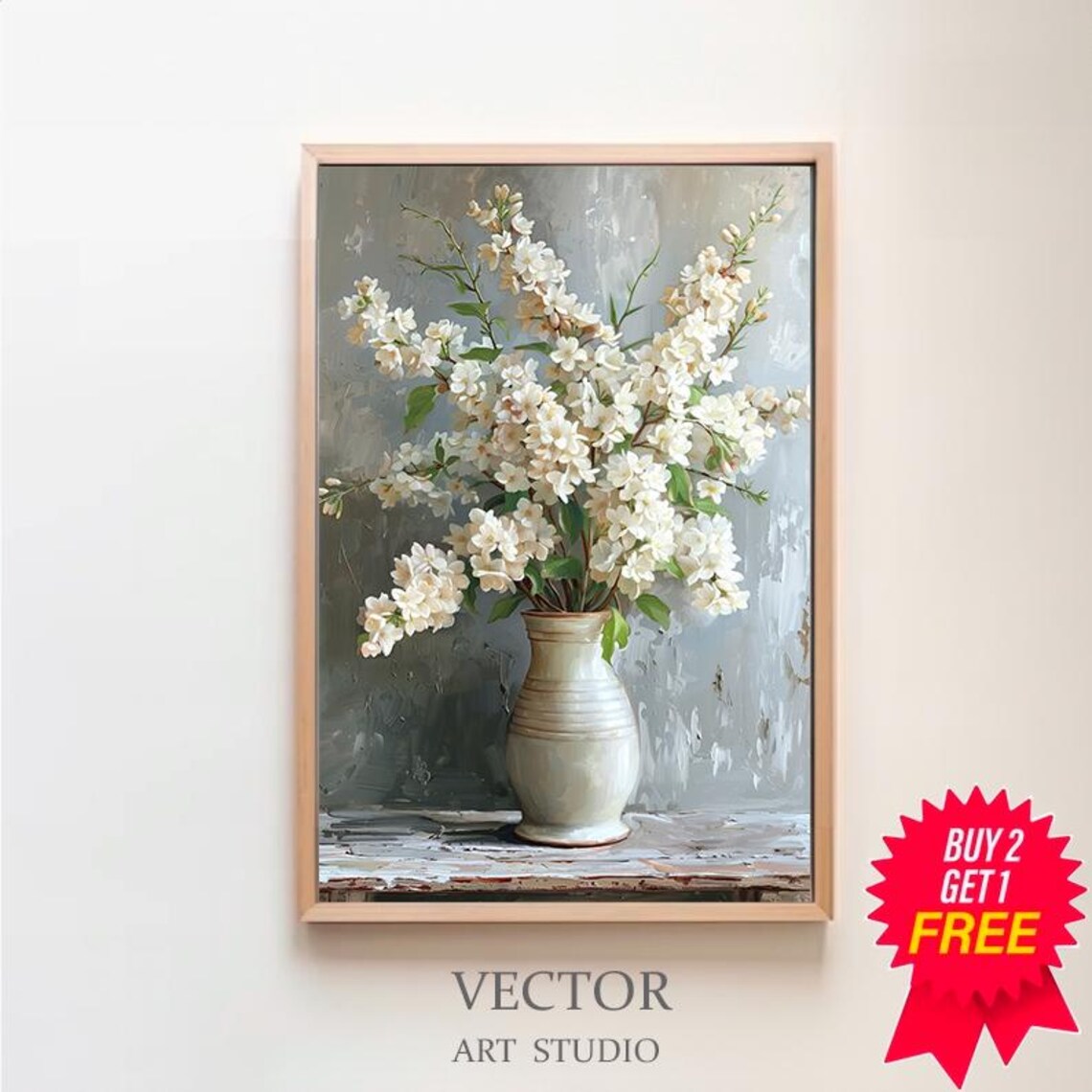 Muted Floral Spring Flowers in Vintage Vase Art Print