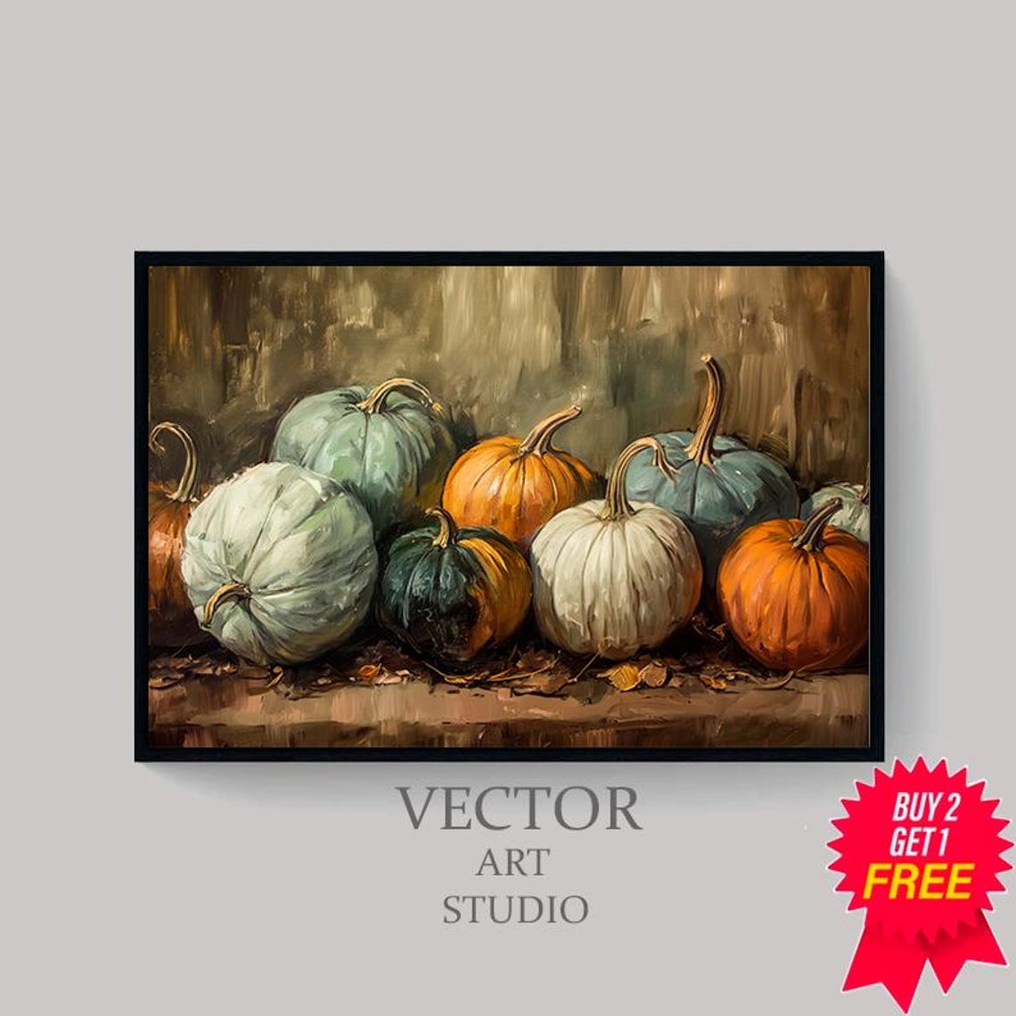 Rustic Halloween Pumpkins Print Moody Halloween Wall Decor Pumpkin Still Life Painting - Image 4