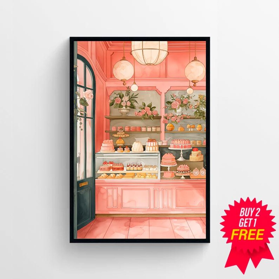Cake Bakery Cafe Watercolor Poster, Danish Pastel - Image 4