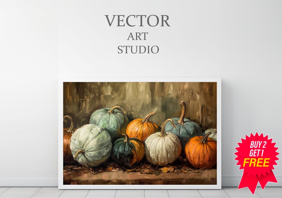 Multicolor Heirloom Pumpkin Harvest Rustic Still Life Poster - Image 3