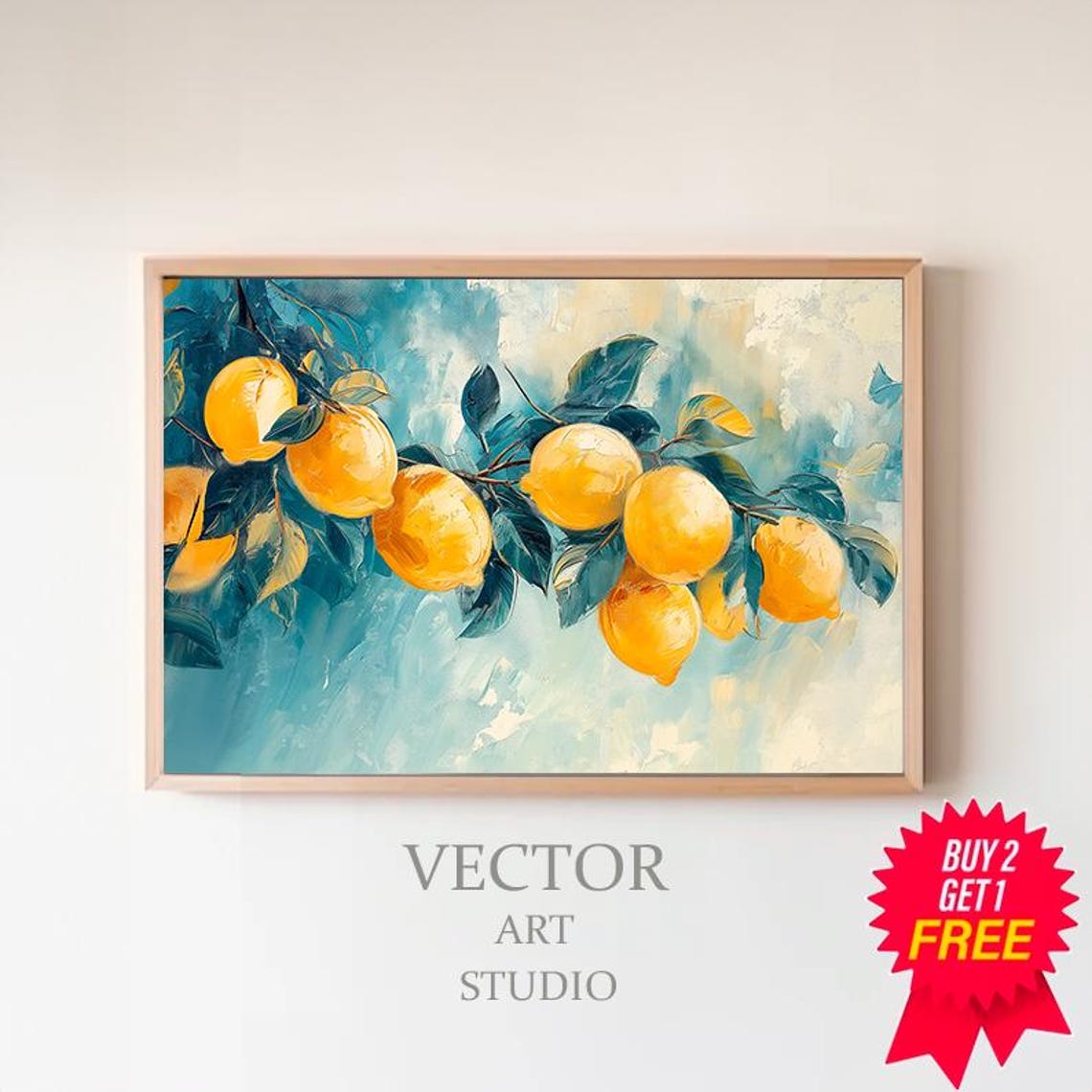 Vintage Mediterranean Lemon Tree Branch Sunny Oil Painting Poster