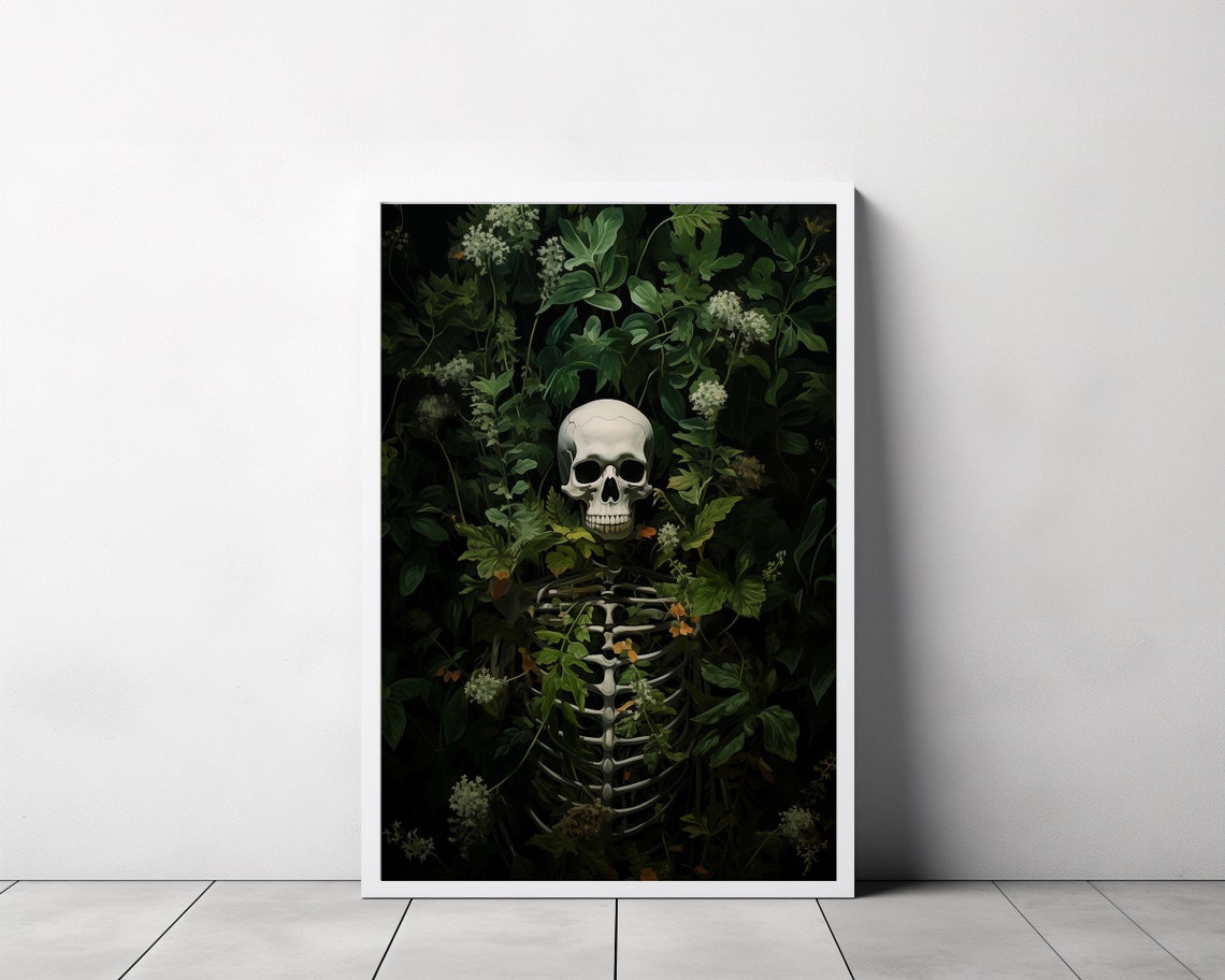Skeleton Emerging From Dark Green Jungle Foliage Botanical Poster - Image 3