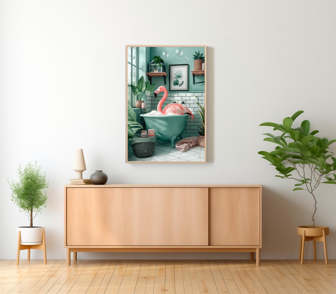 Flamingo Bathroom Botanical Art Print, Tropical Boho - Image 2